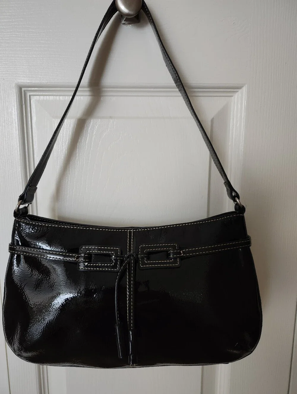 The Sak Black Patent Shoulder Bag with Contrast Stitching New No Tag